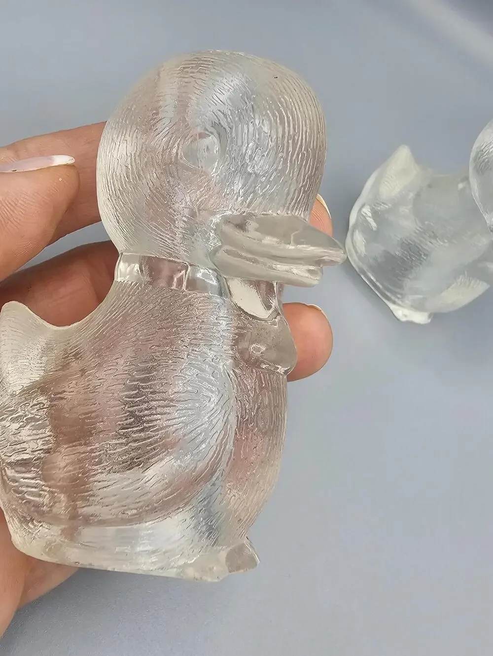 Pair of Vintage Clear  Duck salt and pepper shakers from Taiwan